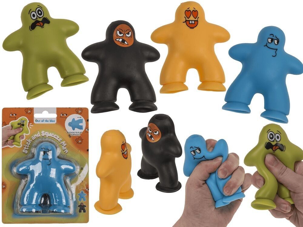 Squeeze and suction cup man,