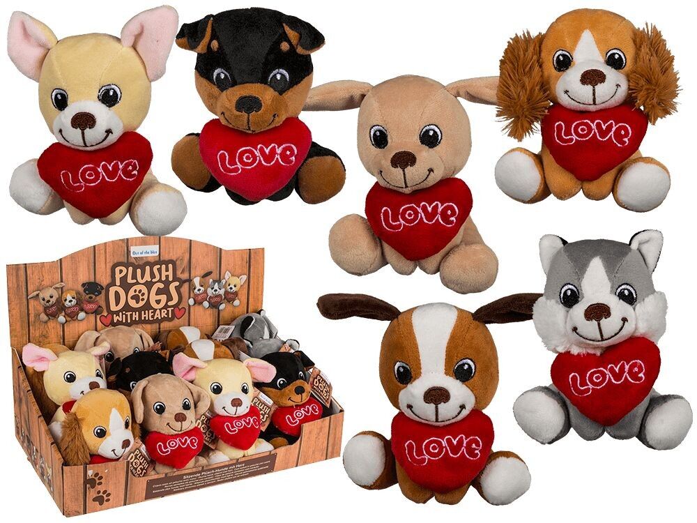 Sitting plush dogs with hearts, approx. 14cm,