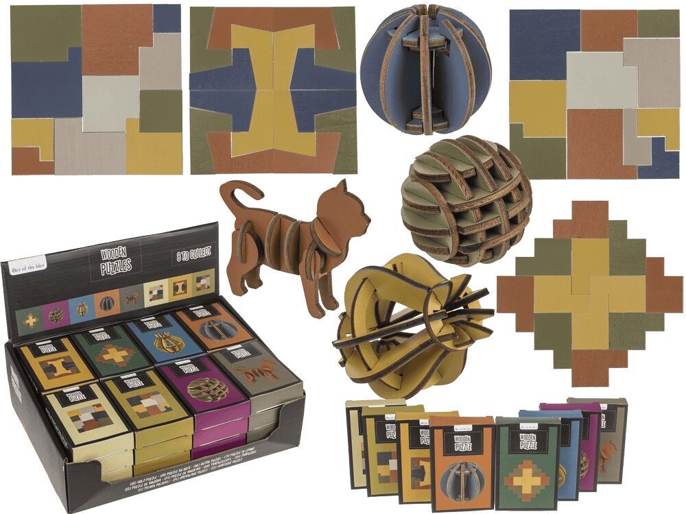 Wooden puzzle, 8 assorted,