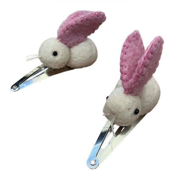 sustainable hair clips bunny (set) - l pink - felt wool - easter - handmade in Nepal