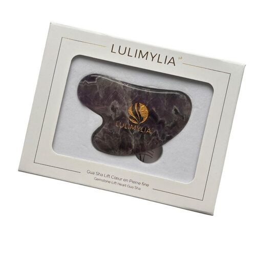 Lulimylia - Coffret Gua Sha pierre Améthyste Violet Lifting cœur | Apaisant et Assainissant Visage | Labels BSCI, ISO9001, CPSIA