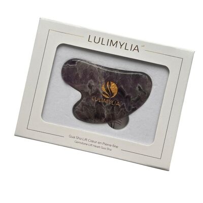 Lulimylia - Piedra elevadora de corazón de amatista violeta Gua Sha Box | Rostro Calmante y Limpiador | Etiquetas BSCI, ISO9001, CPSIA