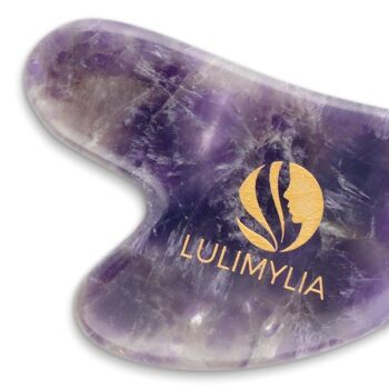 Lulimylia - Coffret Gua Sha pierre Améthyste Violet Lifting cœur | Apaisant et Assainissant Visage | Labels BSCI, ISO9001, CPSIA 2
