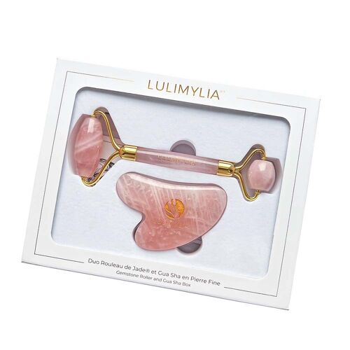 Best Seller - Lulimylia - Duo Beauté Rouleau de Jade et Gua Sha pierre Quartz Rose | Anti-Rides et Anti-Âge | Labels BSCI, ISO9001, CPSIA