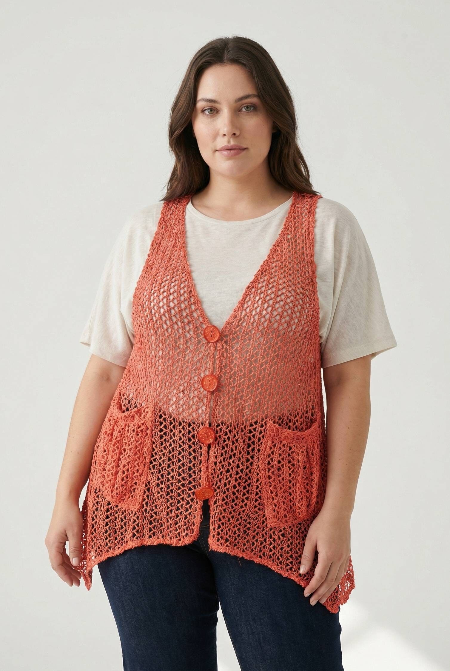 Cardigan traforato rosa taglie forti (PA318)