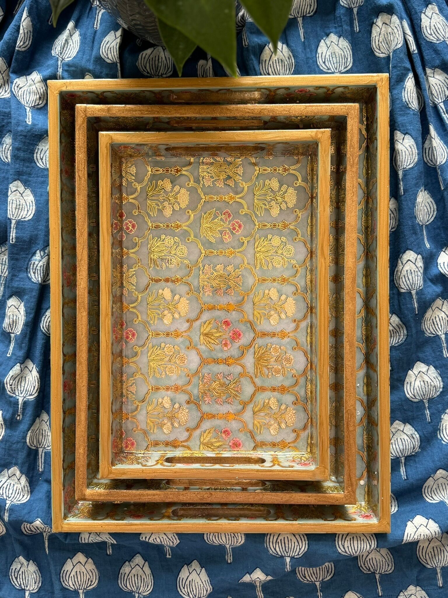 Lacquer Coated Wood Serving Tray- Mahraab (Set of three)