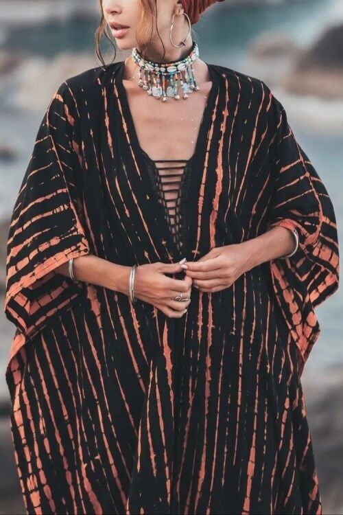 Langer Batik-Kimono aus hochwertiger Viskose, 10er-Packung