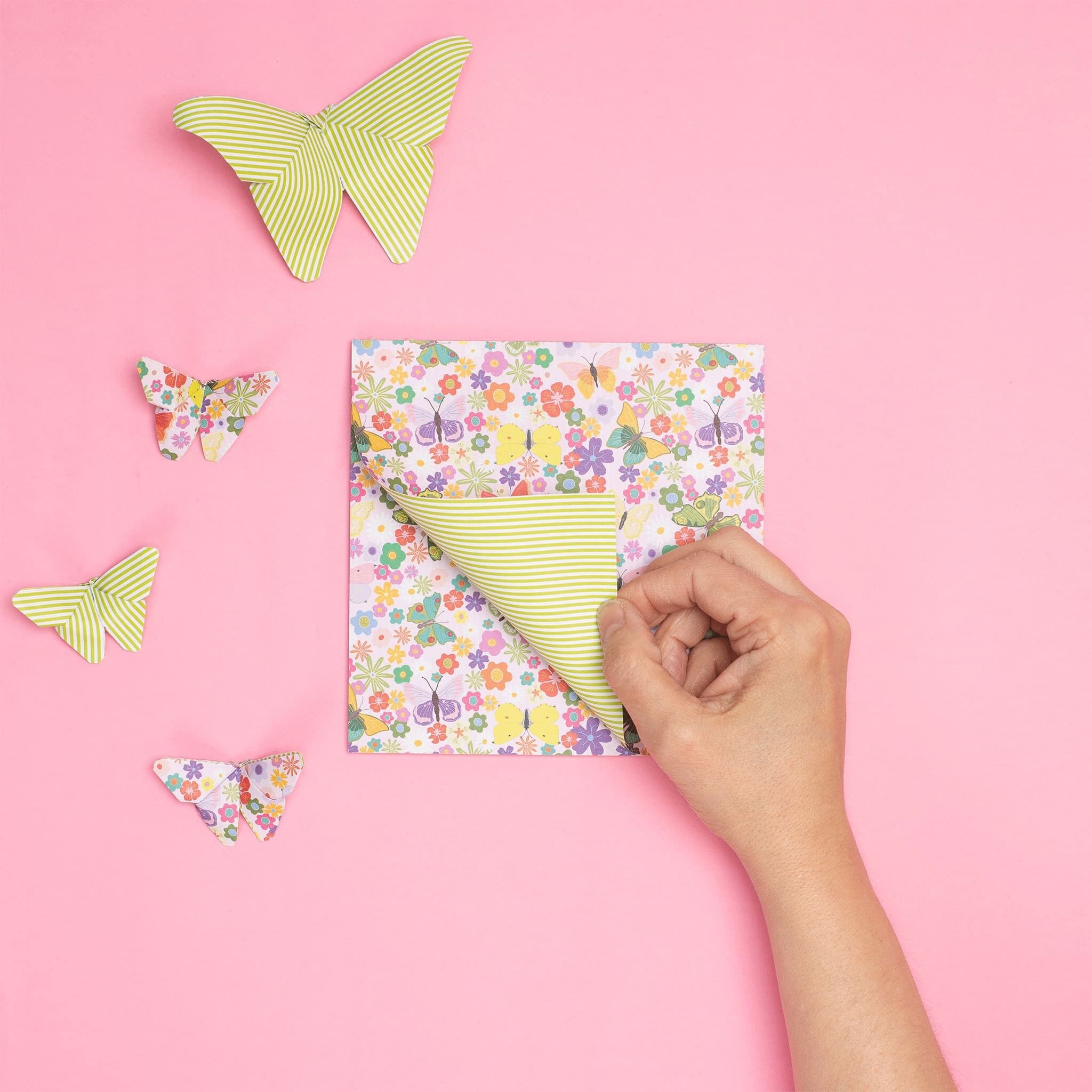 Origami Papier "Blumenwiese" - ca. 15x15cm Bastelpapier rosa