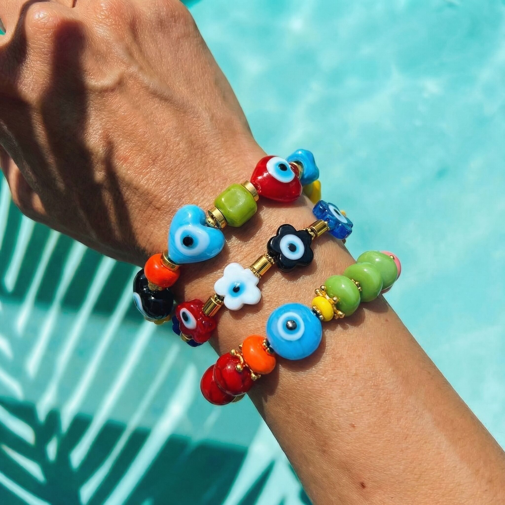 Colorful Heart Evil Eye Beaded Bracelet, Talisman Bracelet