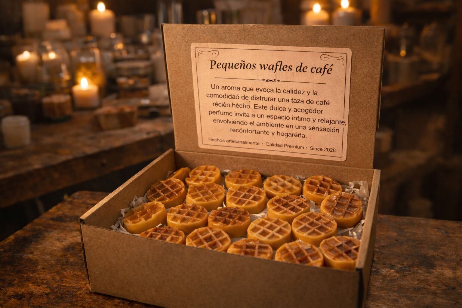 Cera derretida con forma de waffle de café