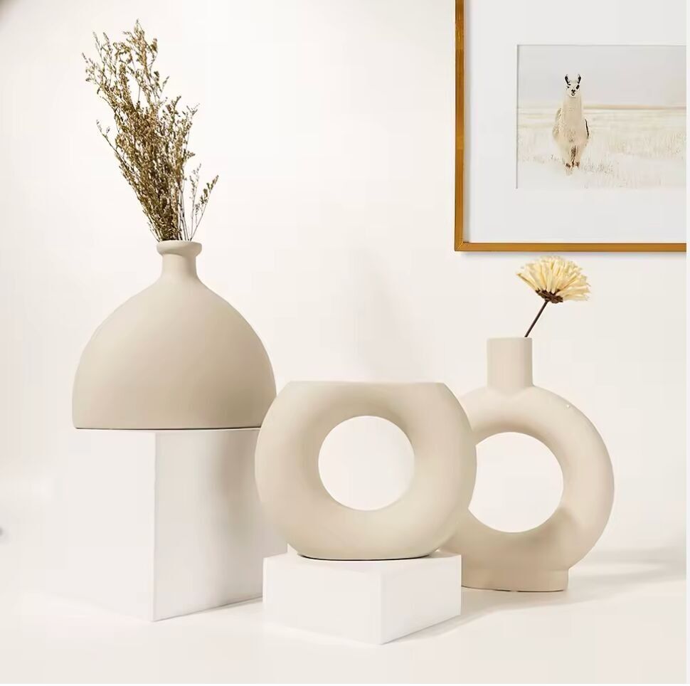 Trio of Designer Vases – Premium Ceramic – Matte White