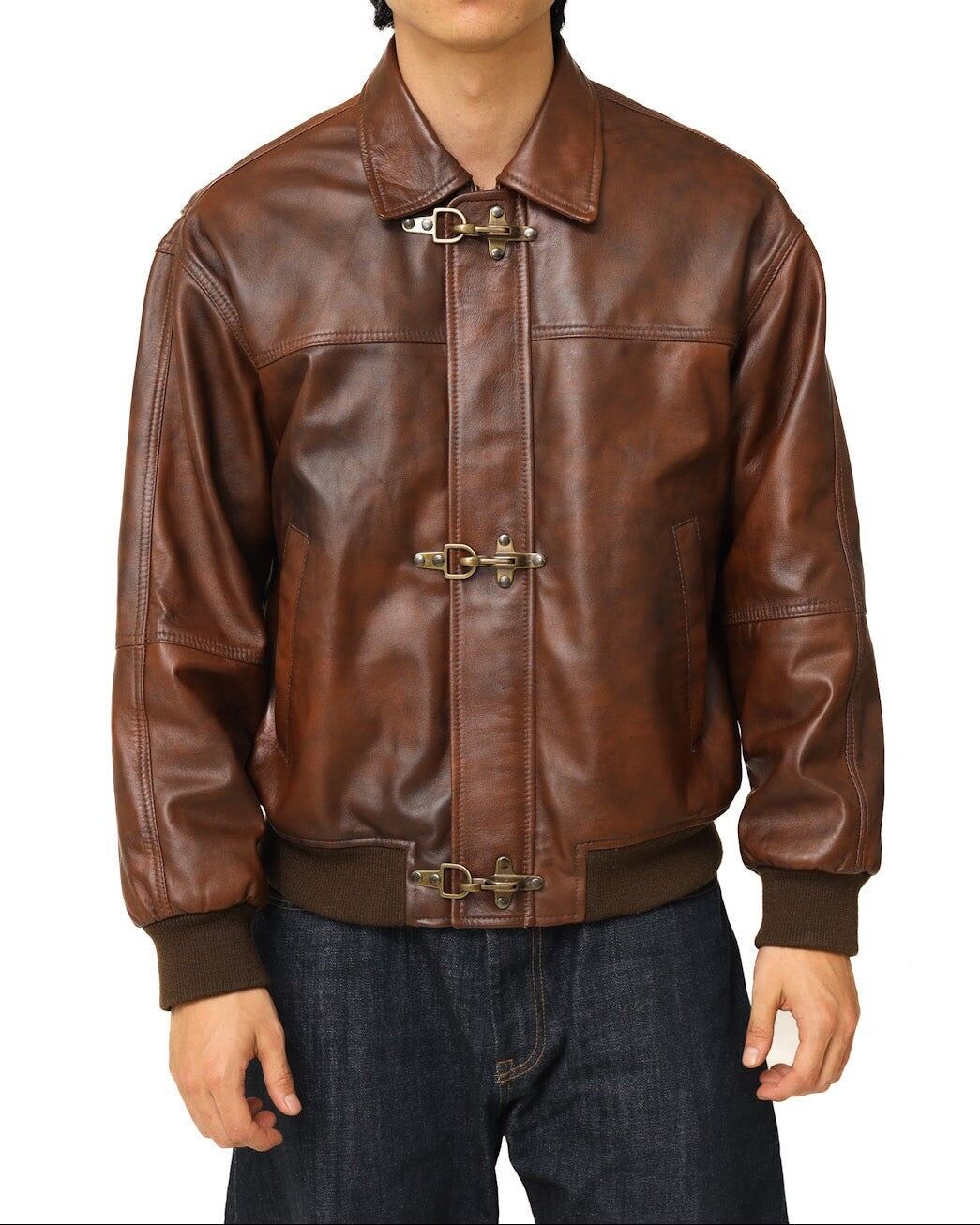 Vintage-Jacke aus Schaffellleder mit Verschluss