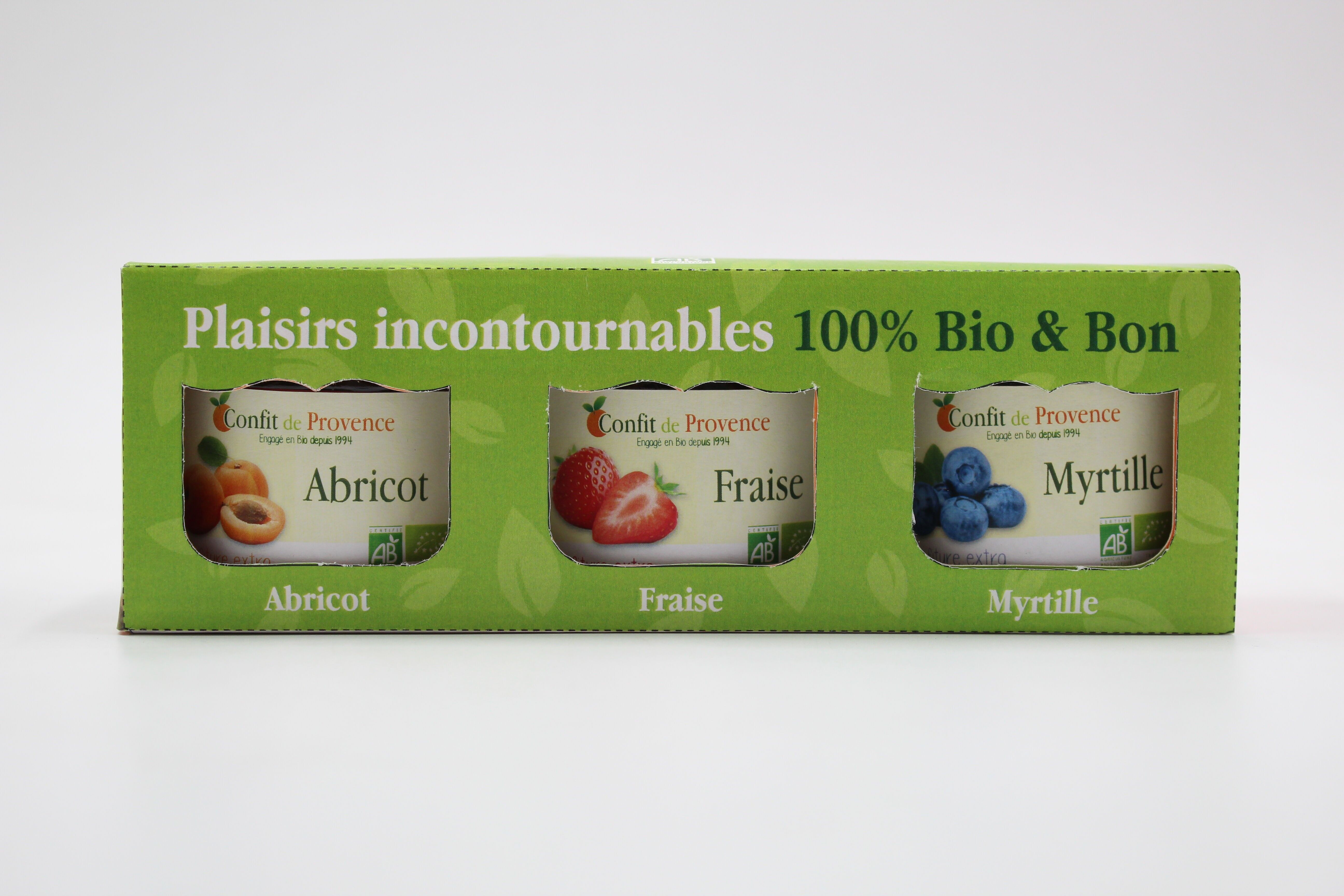 Confiture Extra - Coffret Incontournables -Abricot BIO -Fraise BIO -Myrtille BIO