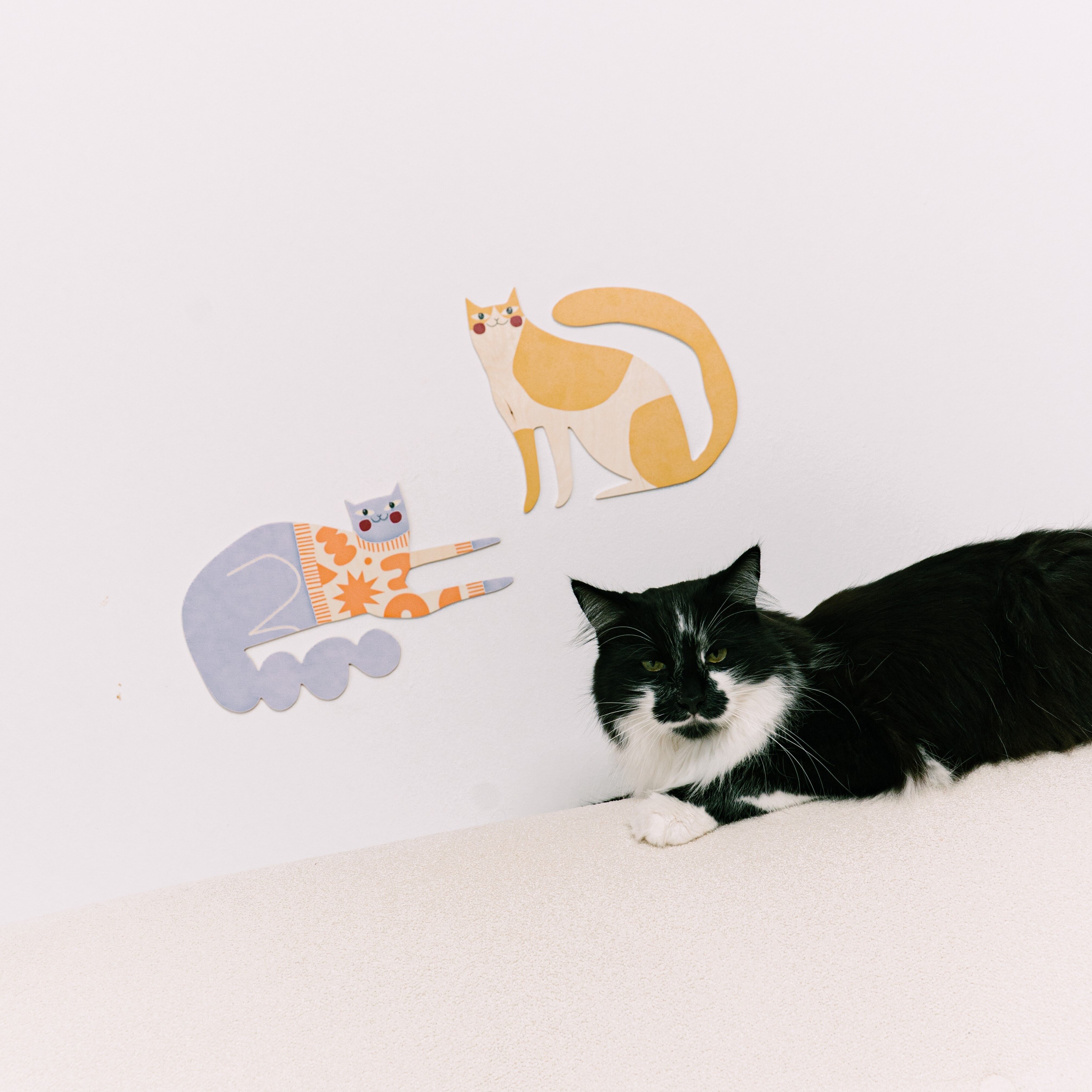 Rouleaux décoratifs en forme de chat, décoration murale en bois