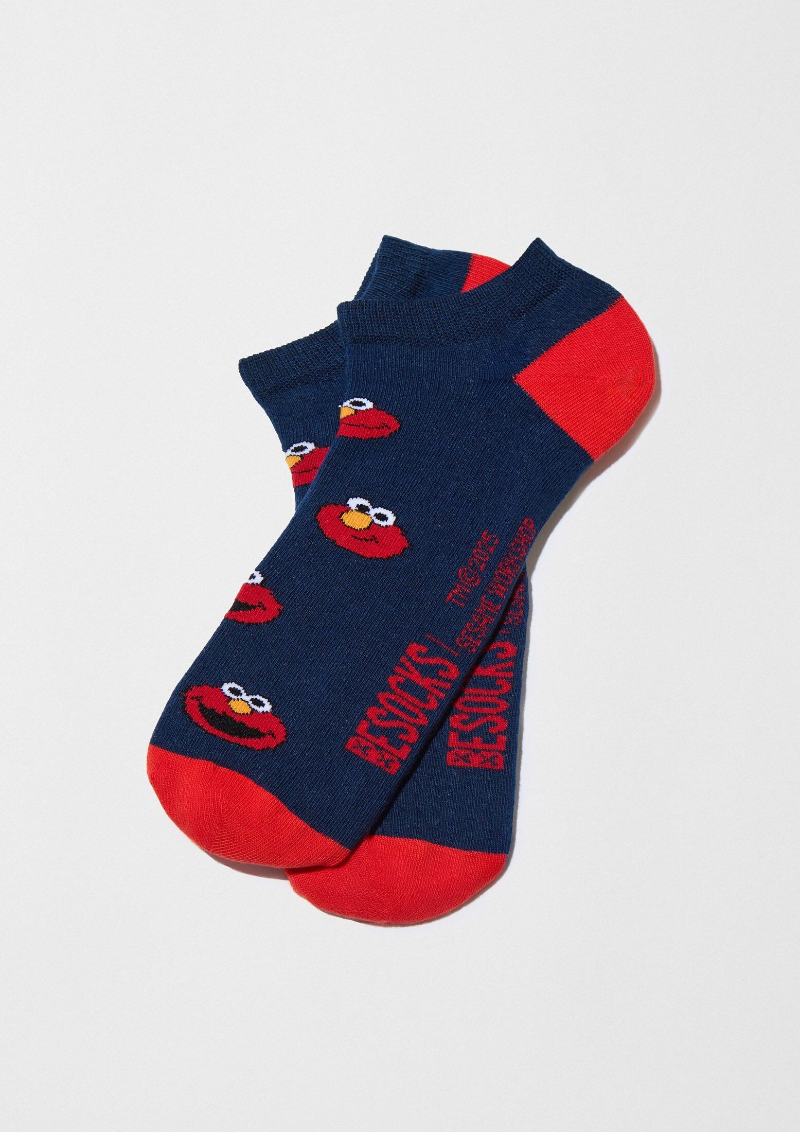 Chaussettes basses BeSesameStreet Elmo bleu marine - 100 % coton biologique