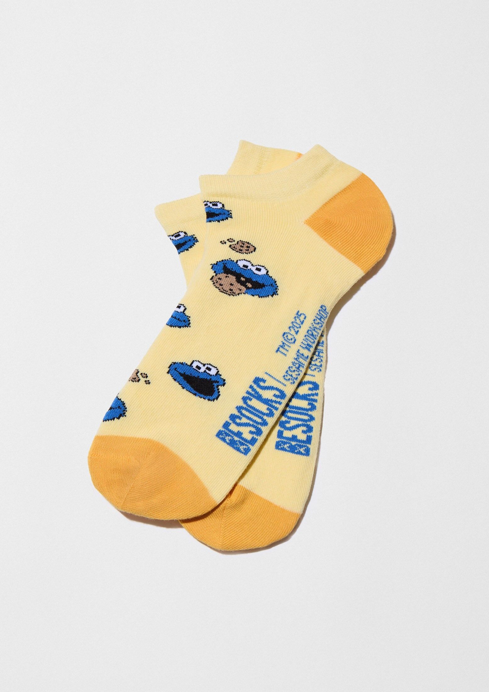 BeSesameStreet Cookie Monster Giallo - Calzini alla caviglia in cotone biologico al 100%