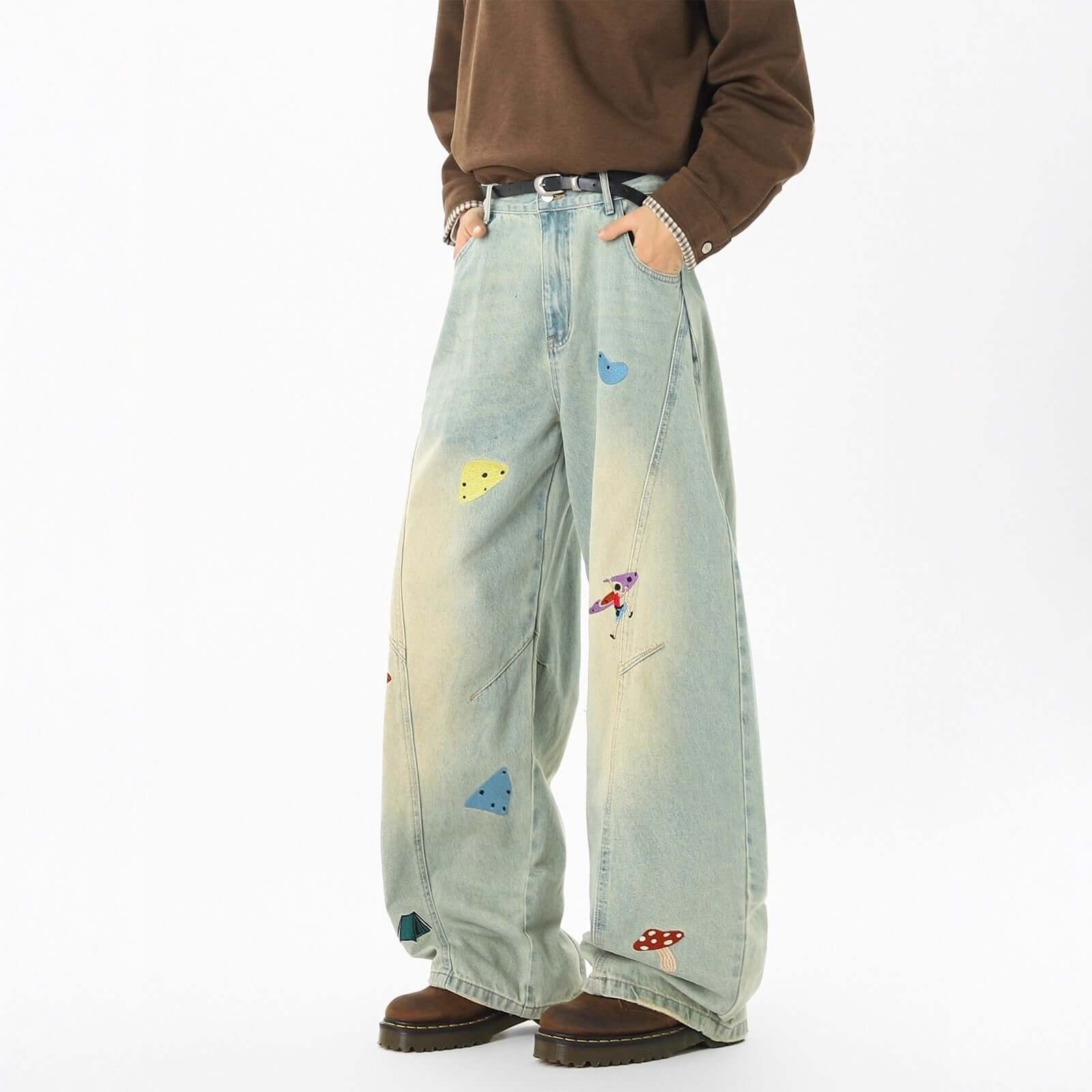 Buy wholesale Embroidered Patchwork Denim Pants