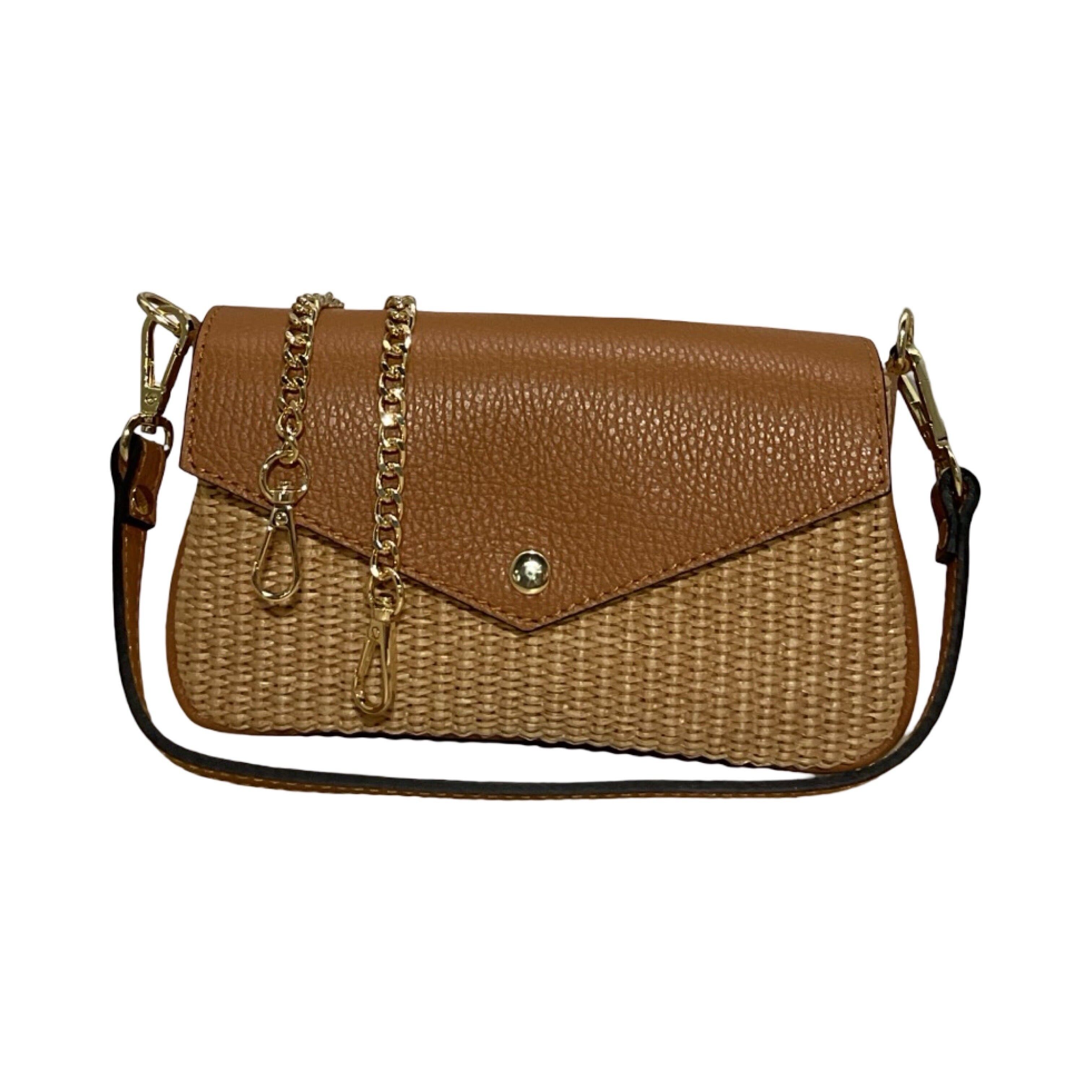 CHLOE RAFFIA LEATHER CLUTCH BAG