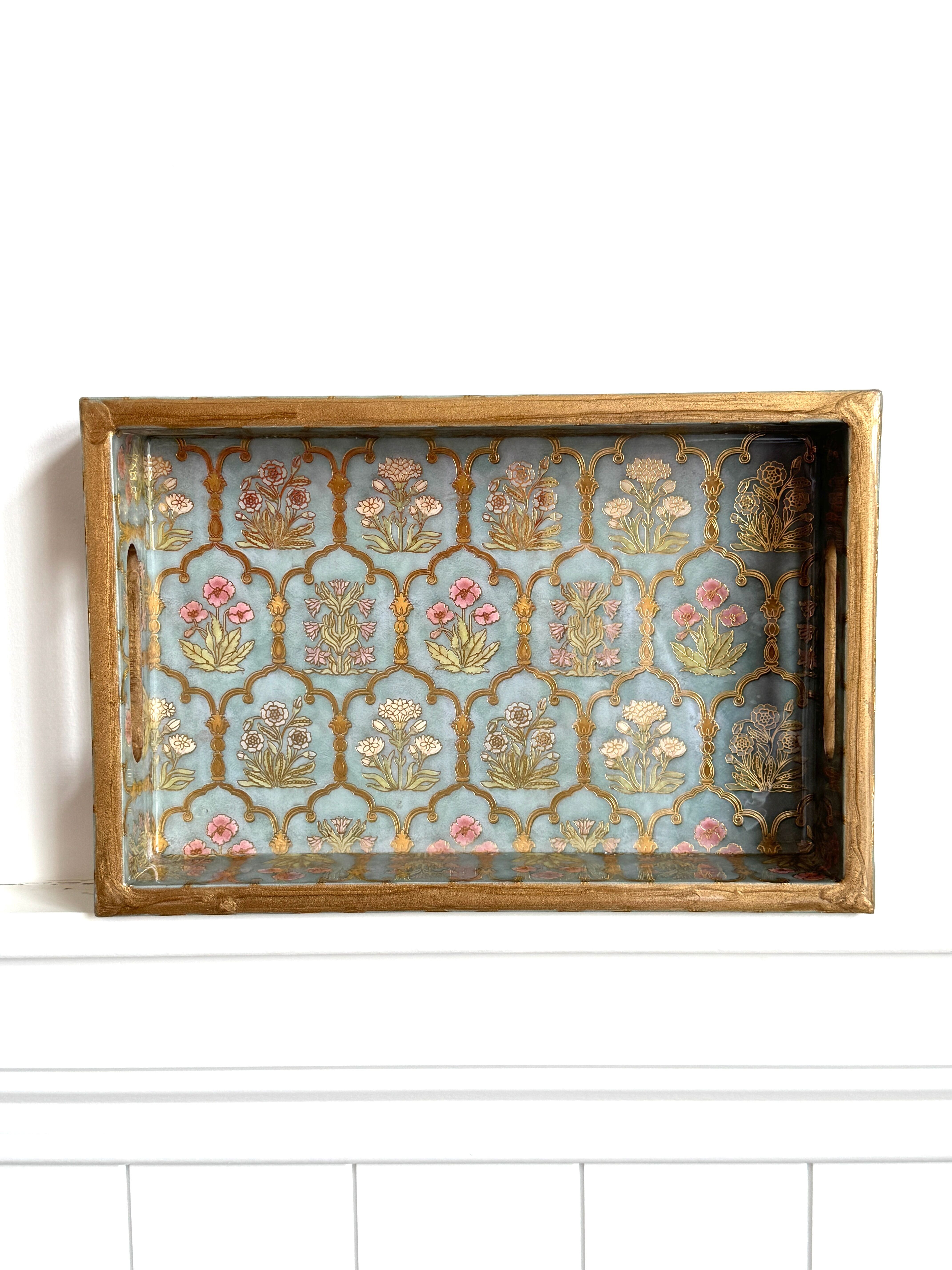 Lacquer Coated Wood Serving Tray- Mahraab- Small (12 X 8 X 2 Inches)