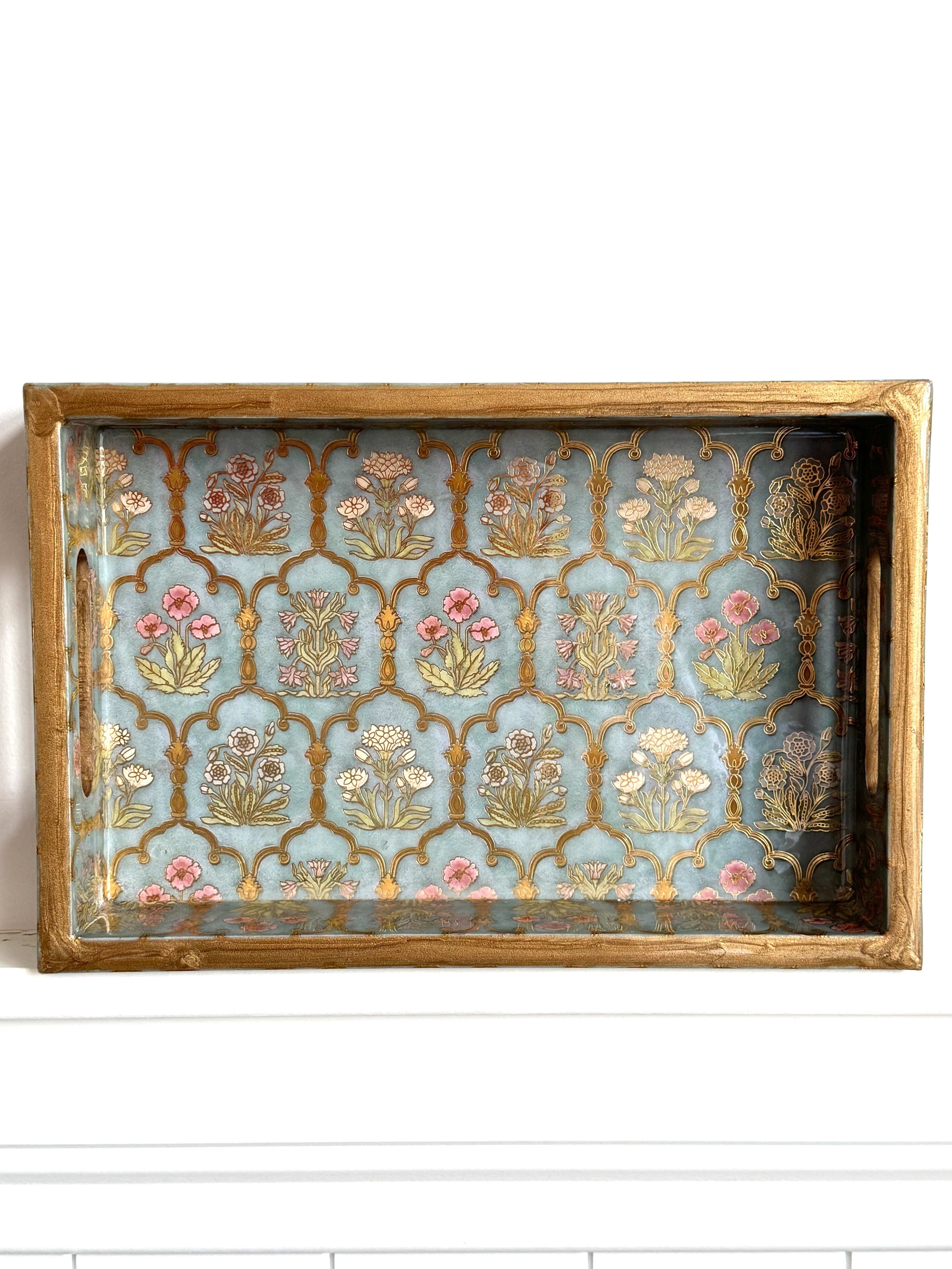 Lacquer Coated Wood Serving Tray- Mahraab- Small (12 X 8 X 2 Inches)
