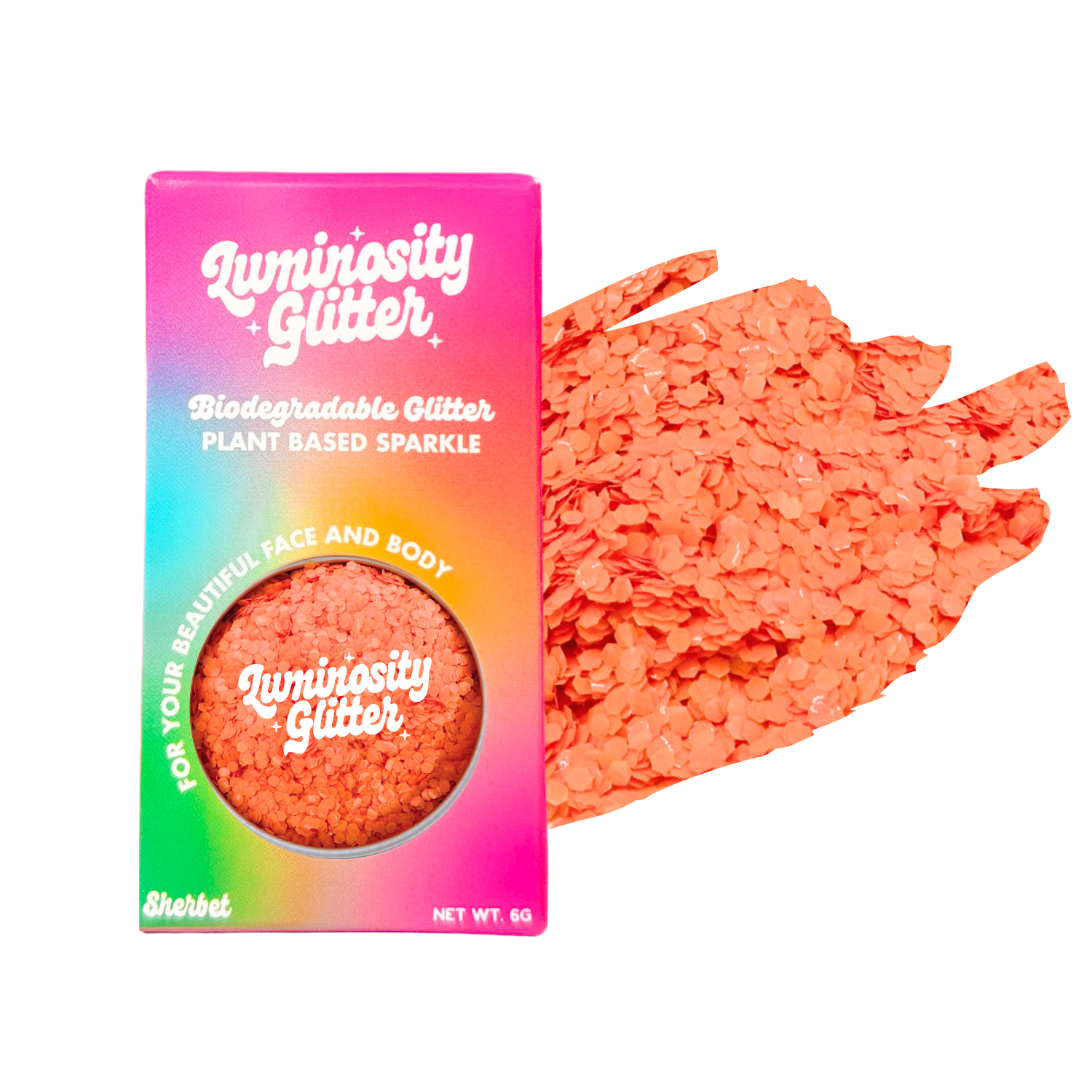 Pfirsichorangefarbener, undurchsichtiger, grober Festivalglitter | Öko-Glitter für Gesicht und Körper | Bioglitter