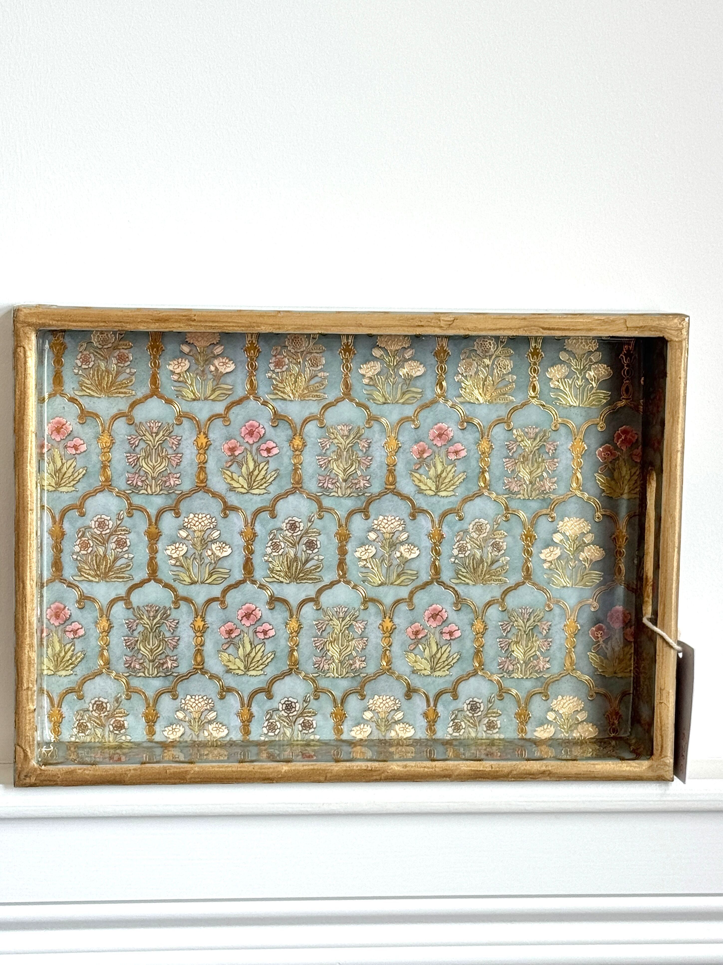 Plateau de service en bois laqué - Mahraab - Moyen (14 x 10 x 2 pouces)