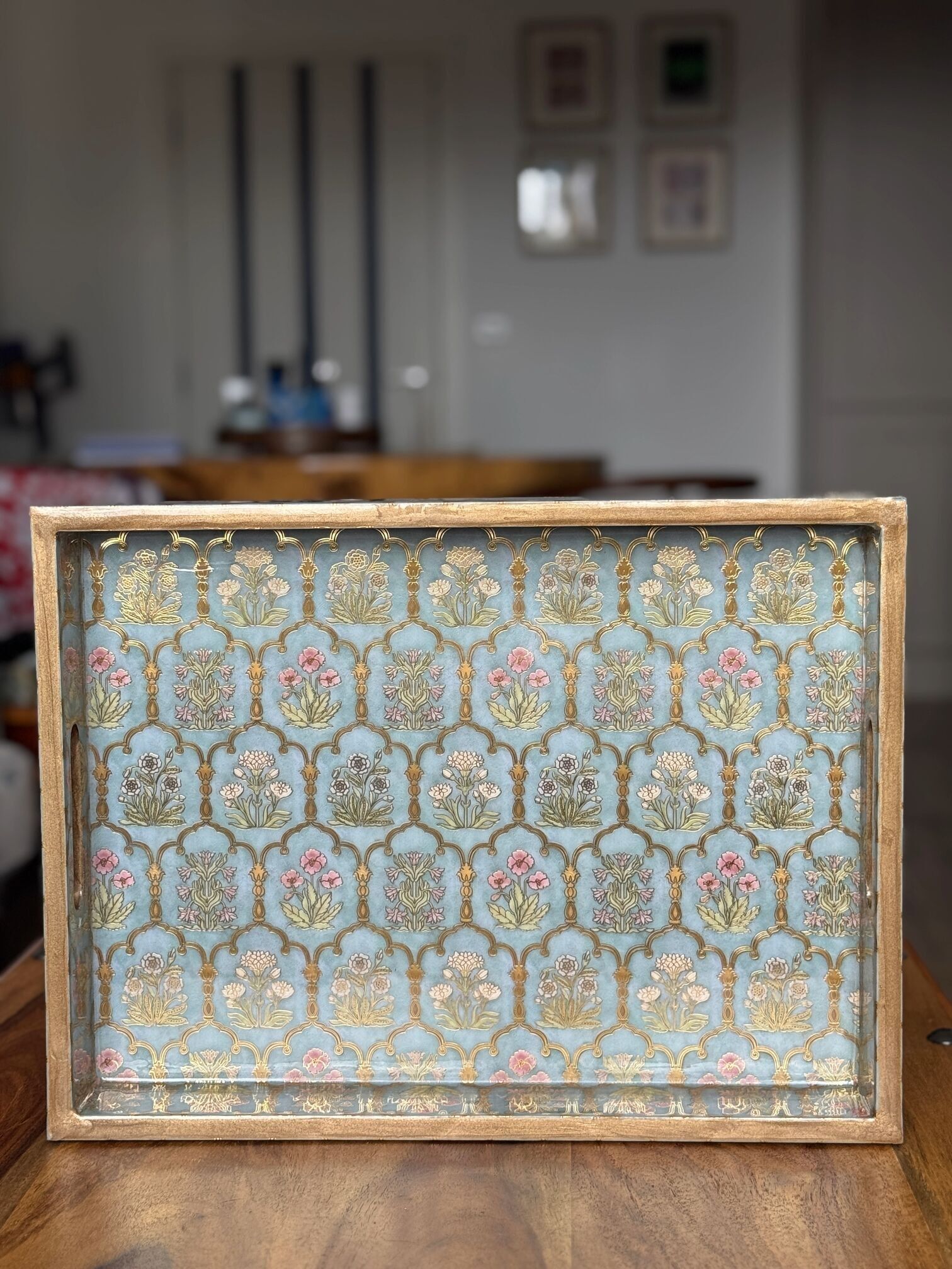Lacquer Coated Wood Serving Tray- Mahraab- Large (16 X 12 X 2 Inches)