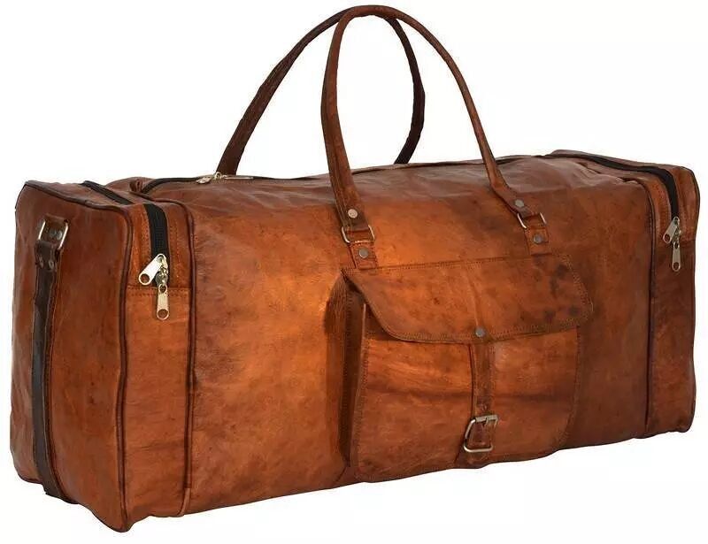 Handmade Moroccan "Edge" Leather Travel Bag – Artisan 24" (60cm) Voyager Duffle with Triple-Pocket Organization