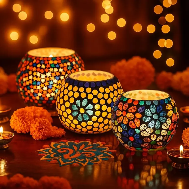 Buy wholesale Tealight Candle Holders – Glass Mosaic Design – Set of 3 display picture 1