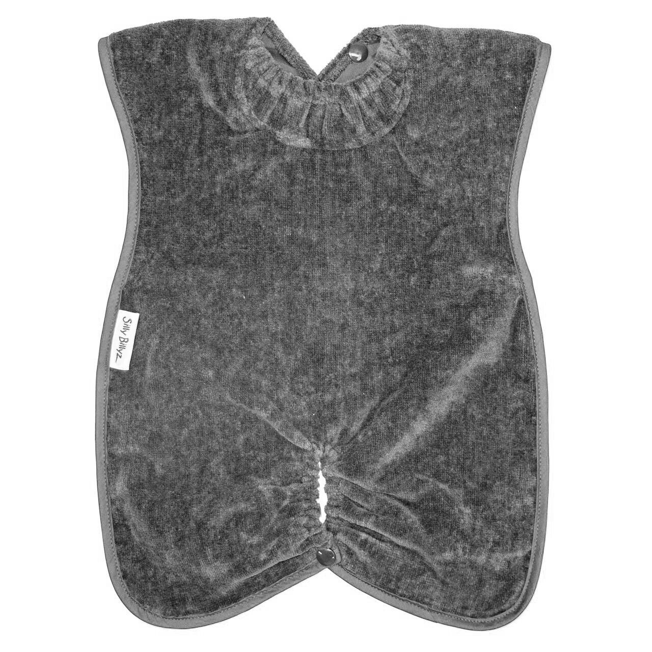 Grey towel high chair hugger bib