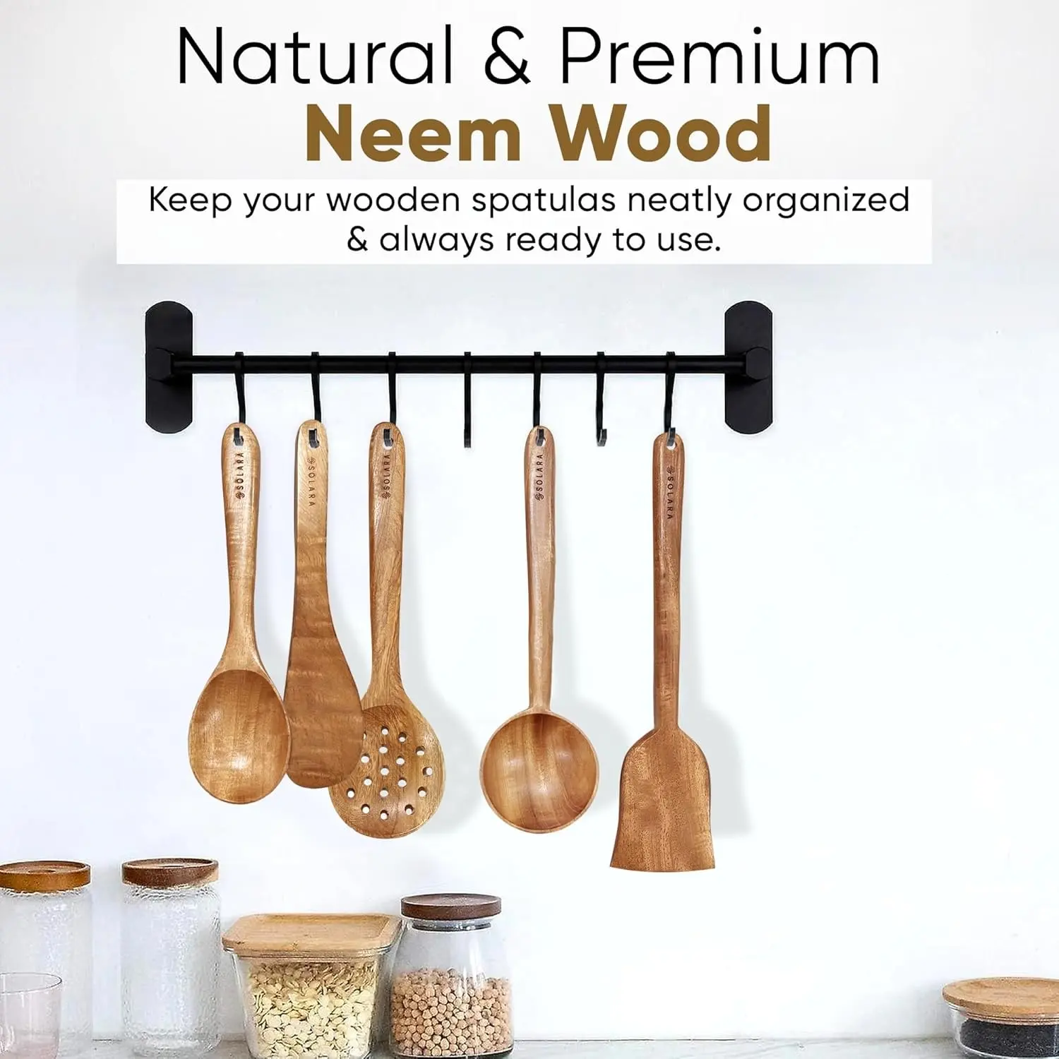 Neem Wood Spatula Set – Kitchen Utensils – Non-Stick Cookware Safe – 5-Piece