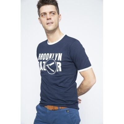 Brooklyn Razor T-Shirt Logo Testo Blu Navy