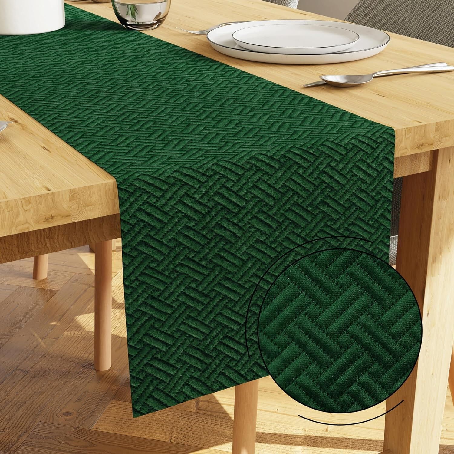 Tischläufer für den Essbereich – Gesteppter Samt, Maschinenwaschbar – 32 x 150 cm