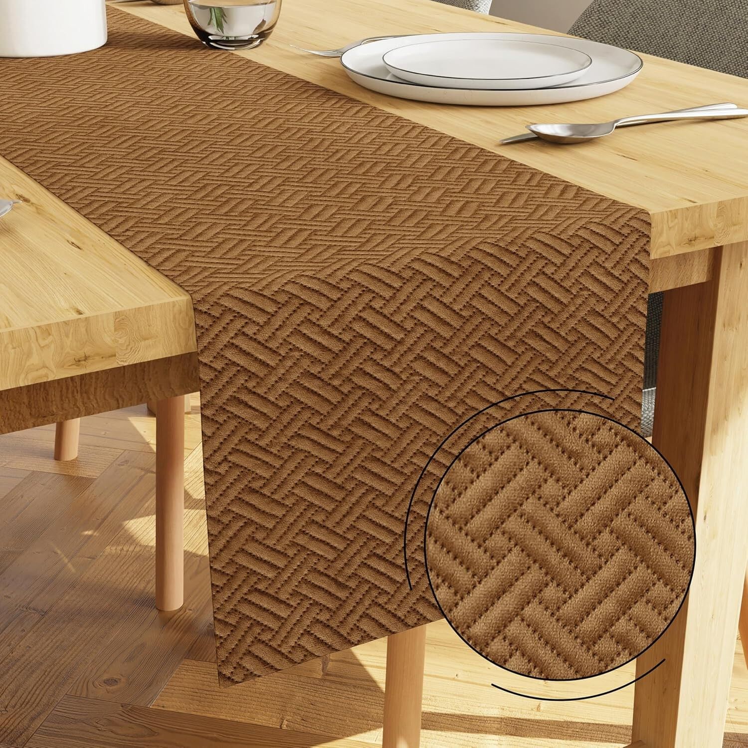 Tischläufer für Esszimmer – Gesteppter Samt – 32 x 150 cm – Braun – Großpackung