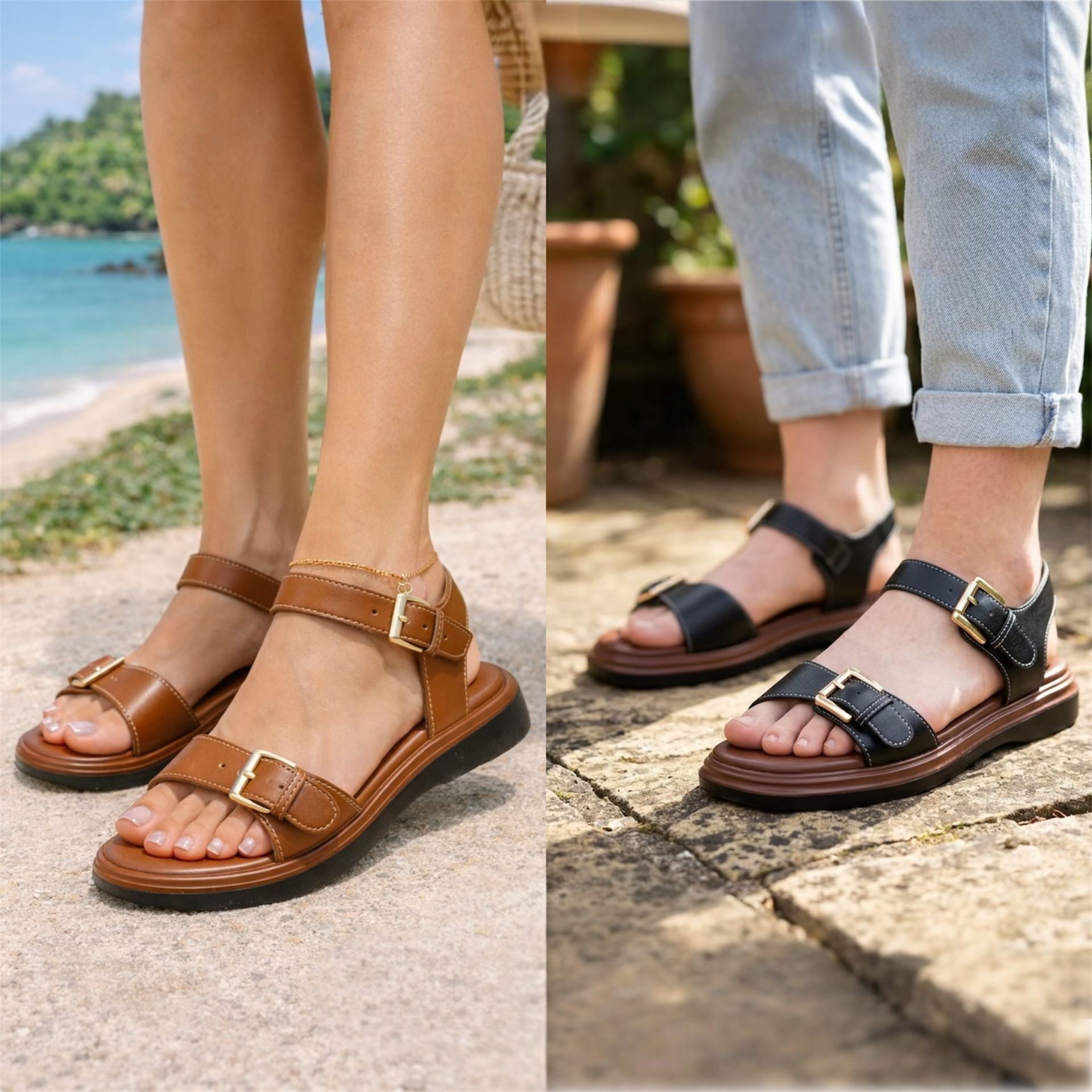 Women's Double-Buckle Chunky Flatform Sandals (PACK OF 12 PAIRS UK3-UK8)