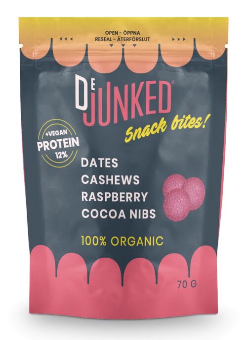 Dejunked Snack Bites BIO - Raspberry, Cocoa Nibs, Almond Protein