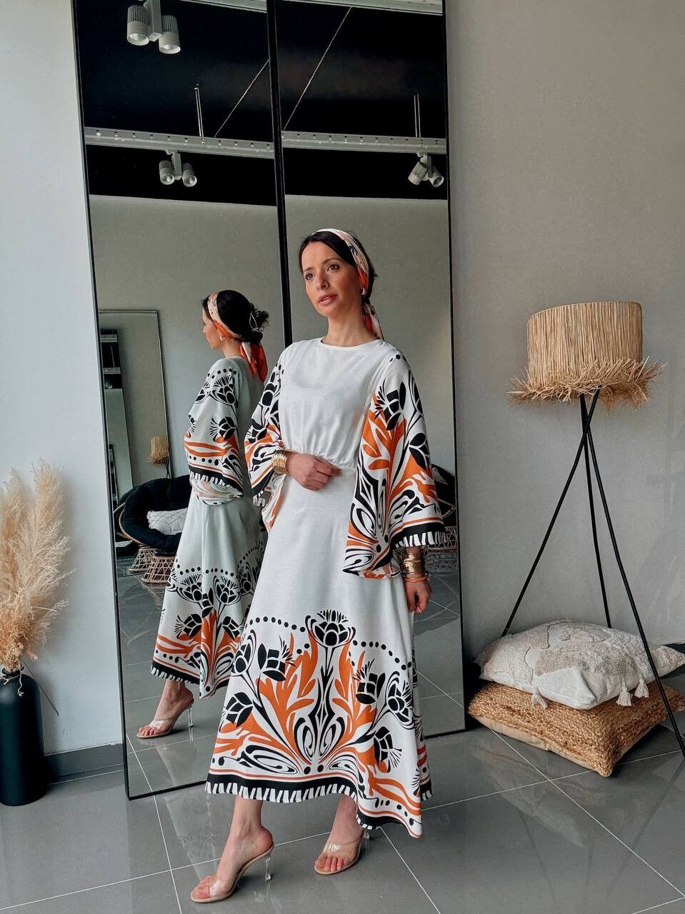 Vestido midi bohemio con estampado gráfico