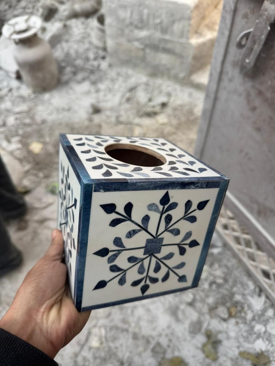 Heritage Tissue Box Cover Cube- Inlay on Wood (5.25 X 5.25 X 5.25 Inches)