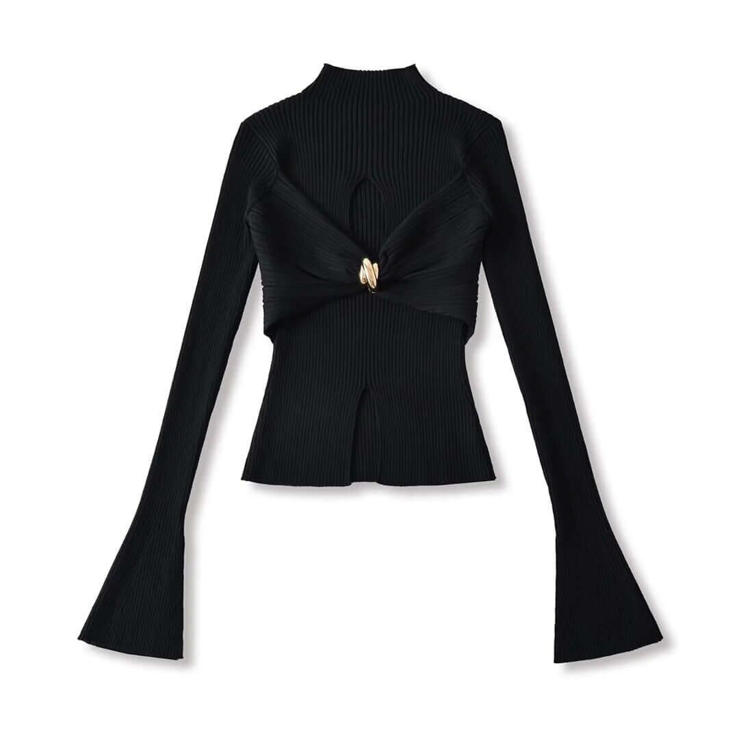 Buy wholesale Metal Knot Hollow-Out Flare Sleeve Knit Top