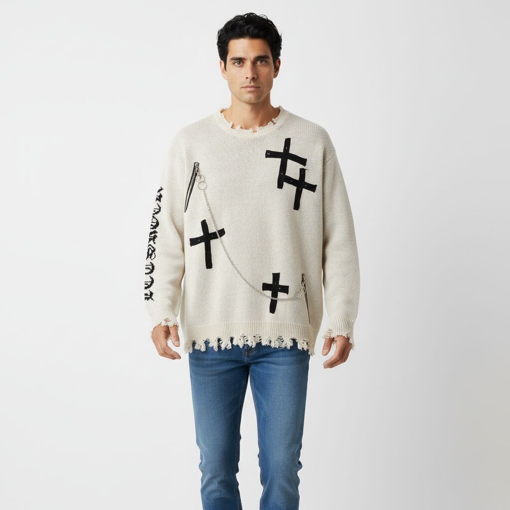 Buy wholesale Cross Jacquard Knit Sweater – Loose Fit