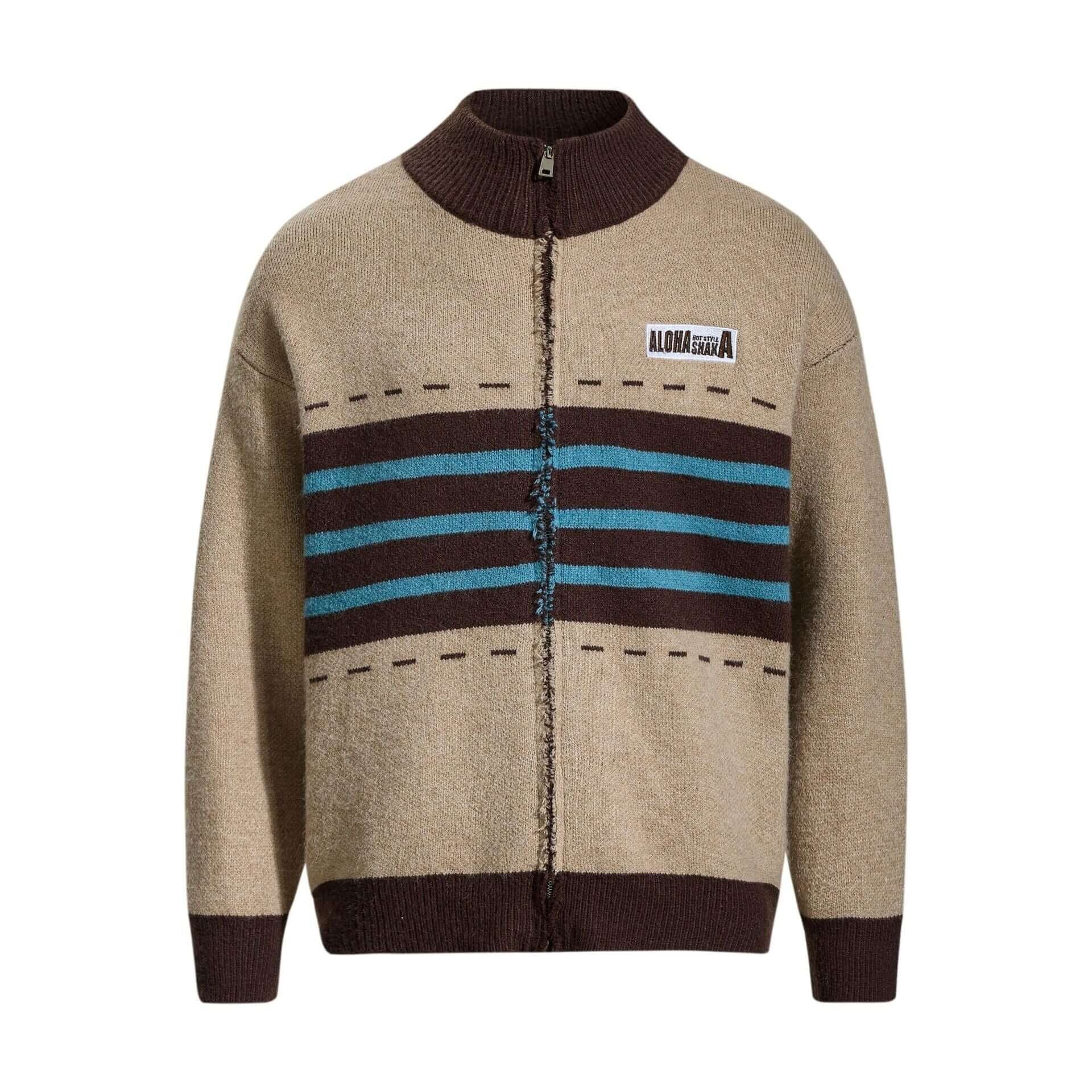 Buy wholesale High Neck Stripe Jacquard Cardigan