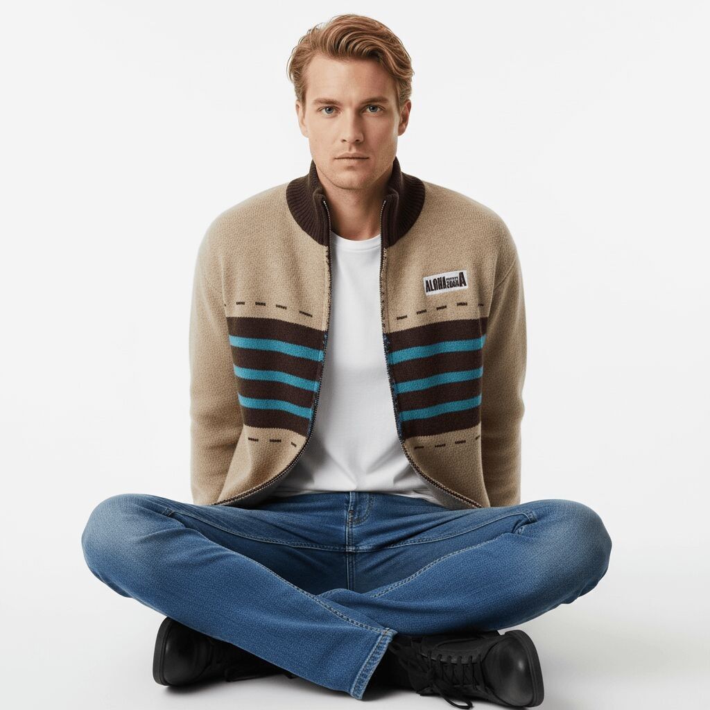 Buy wholesale High Neck Stripe Jacquard Cardigan