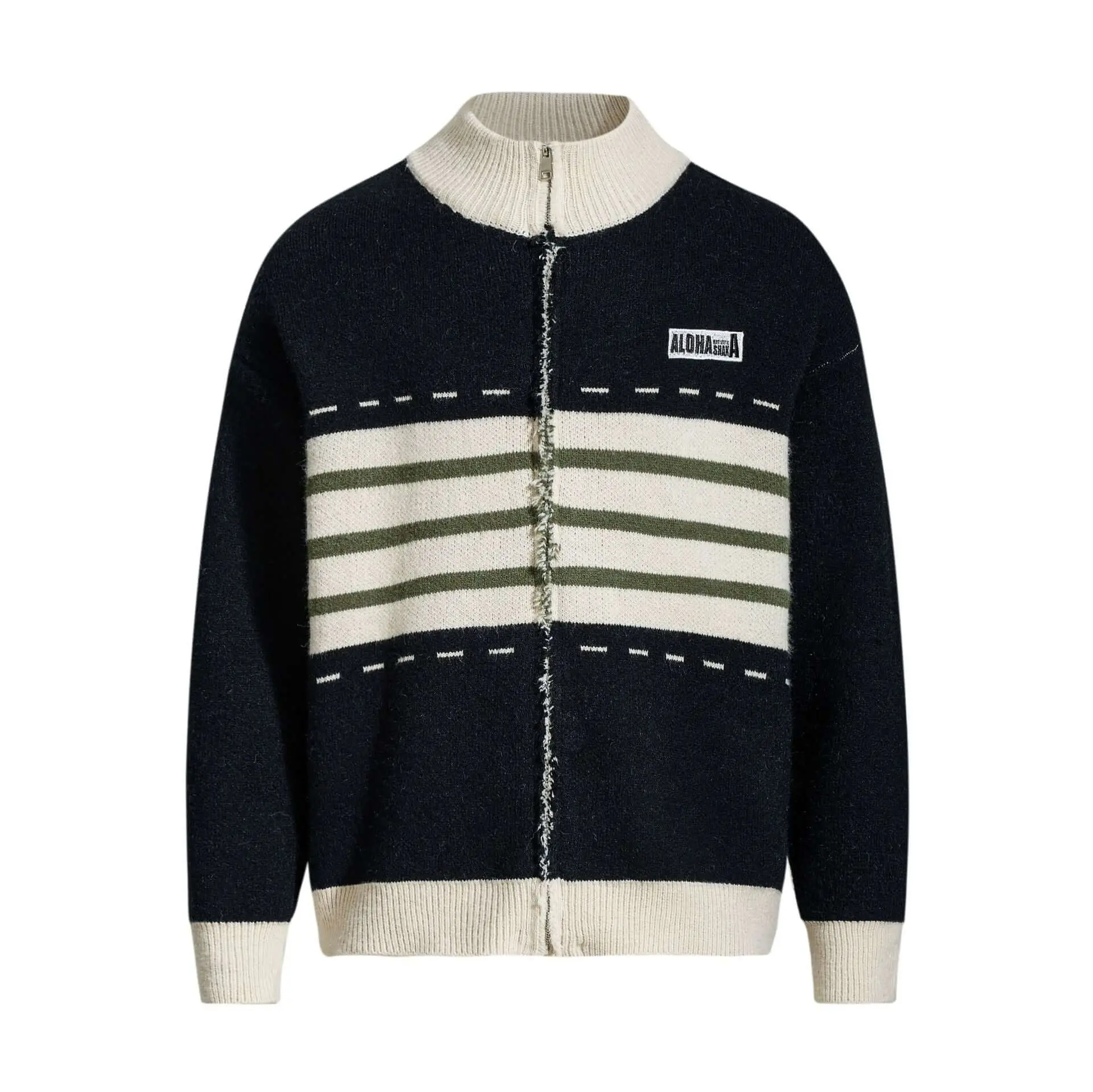 Buy wholesale High Neck Stripe Jacquard Cardigan