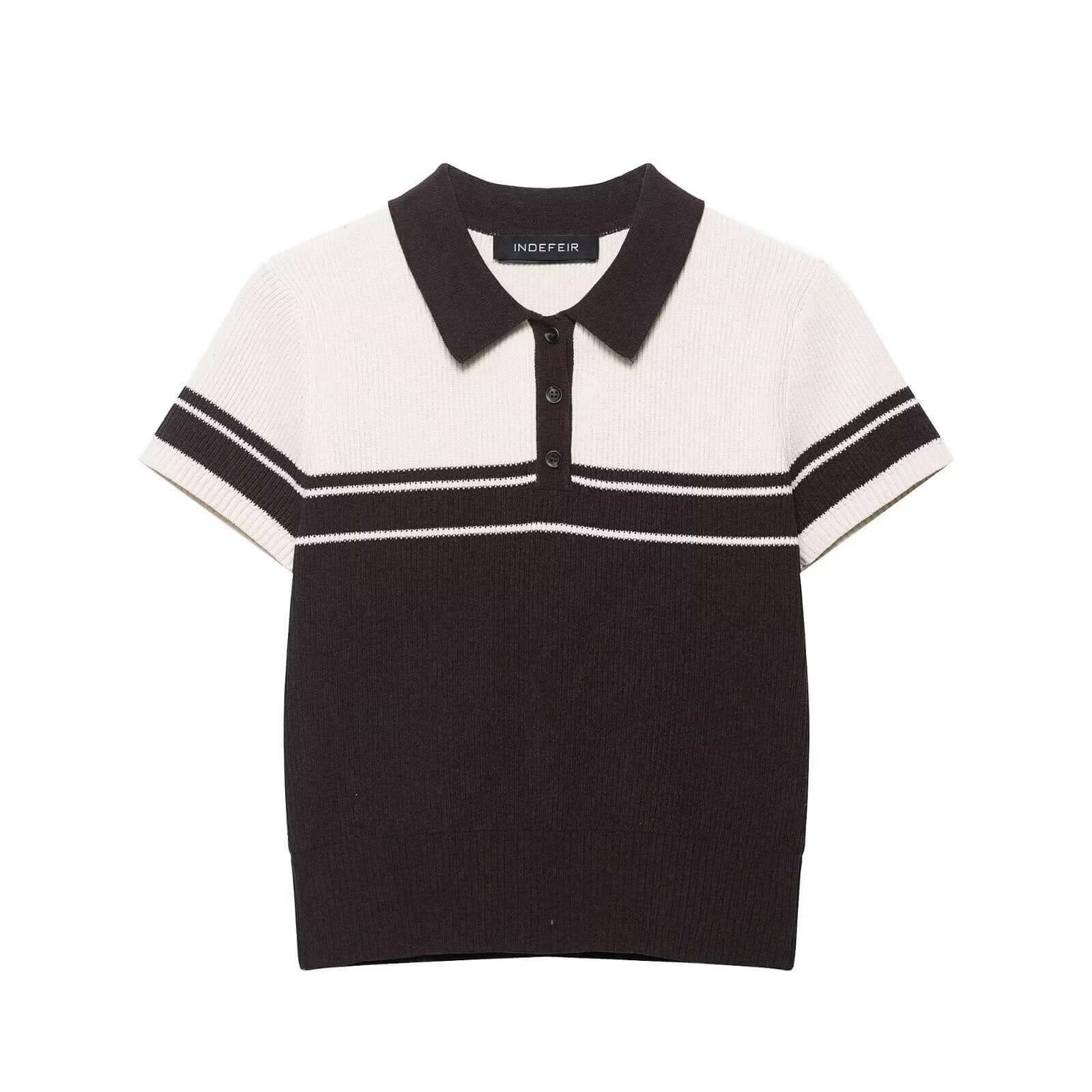 Ribbed Stripe Knit Polo Shirt – Loose Fit