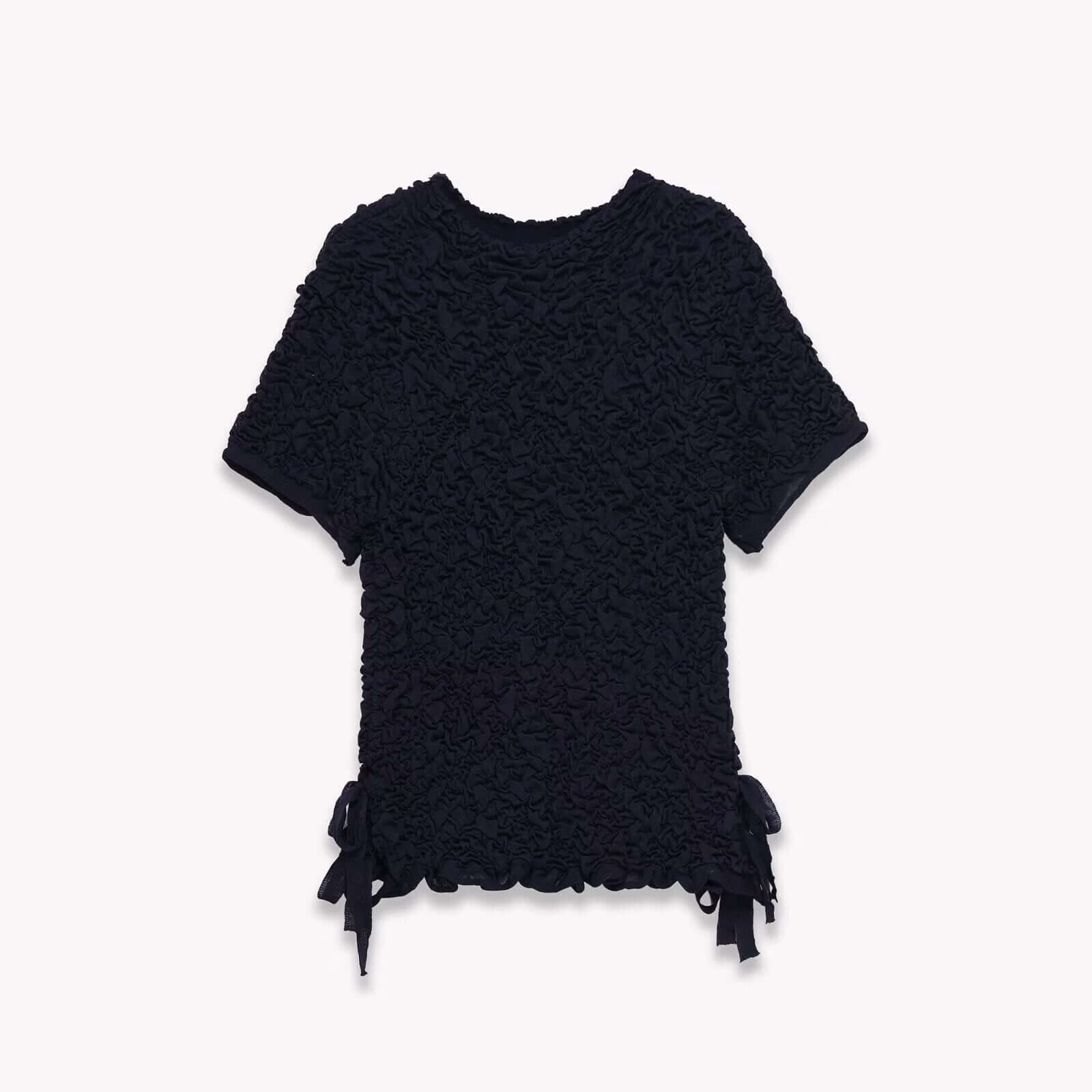 Texture Knitted Bow Round Neck Top