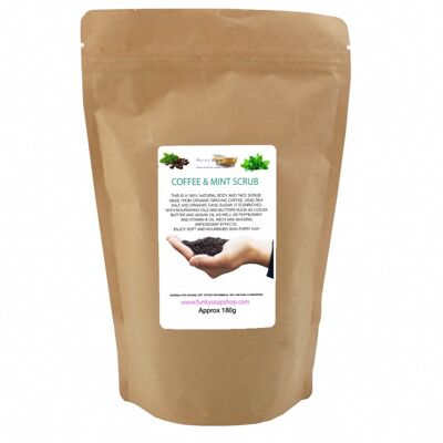 Exfoliante corporal y facial de café y menta, 100% natural y hecho a mano, 180 g