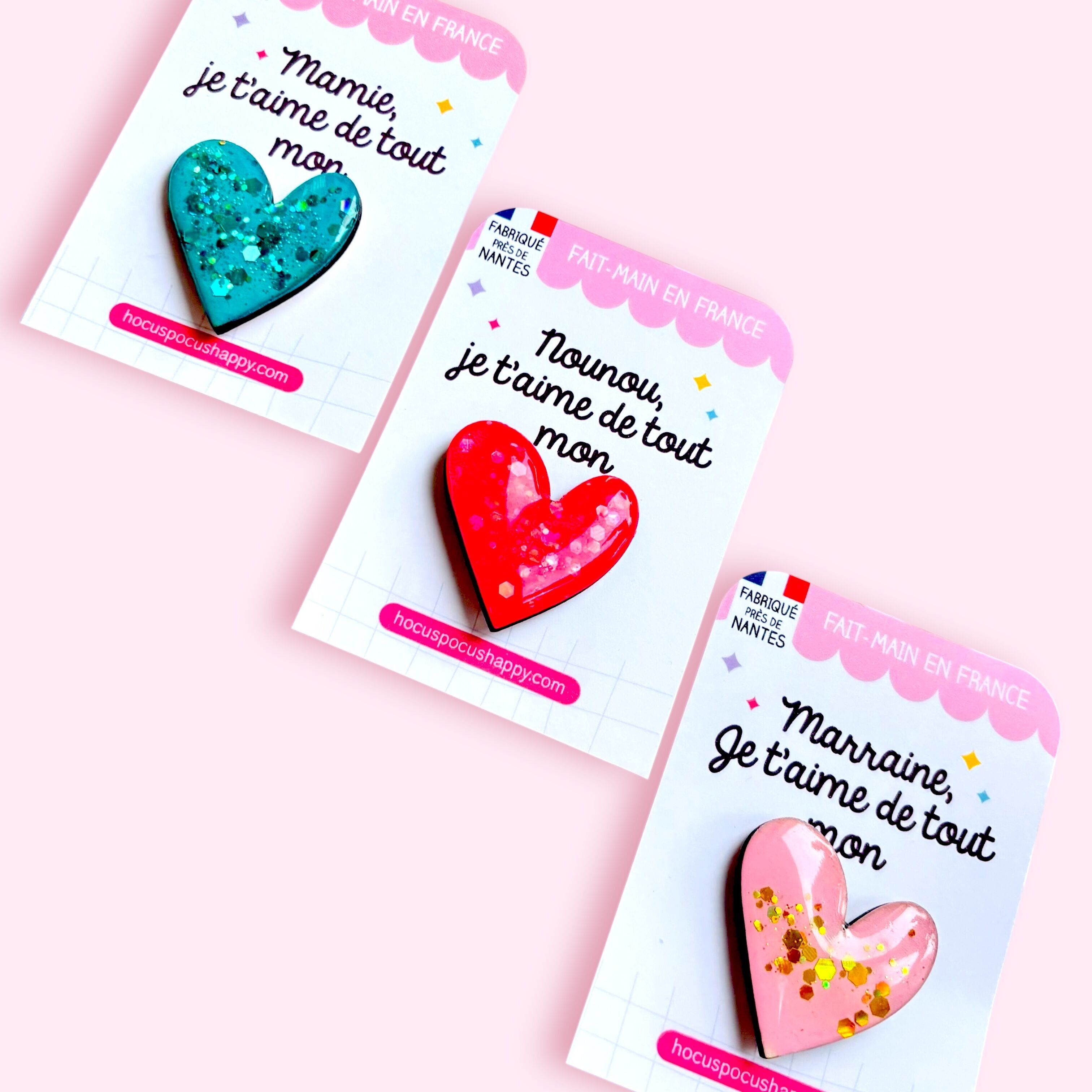 Glitzernde Herzbrosche mit Botschaft – Handgefertigt