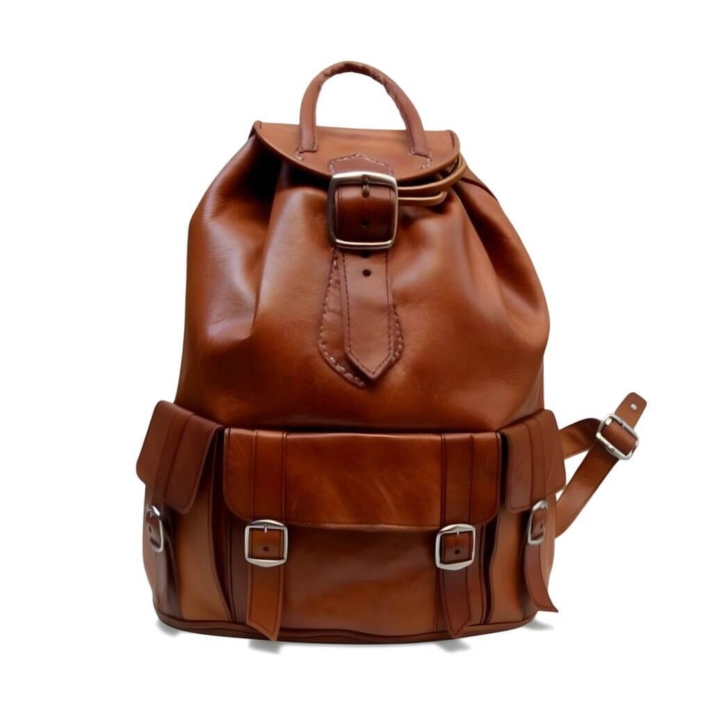 Leather Buckle Backpack – Handmade Vintage Brown Leather Laptop Bag, Full Grain Moroccan Rucksack, Men Women Travel Backpack, Unisex Gift