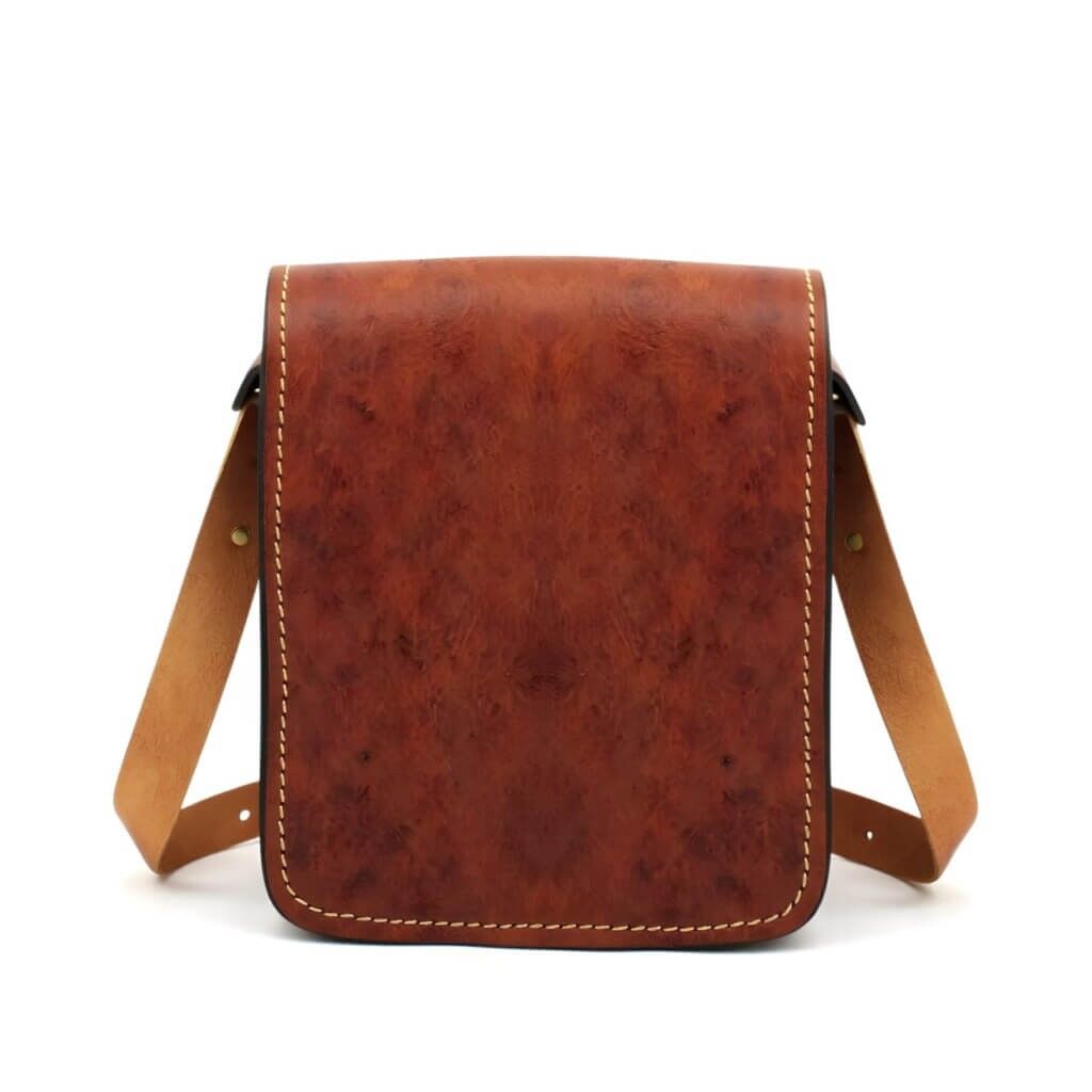 Leather Crossbody Purse – Handmade Moroccan Cognac Brown Envelope Bag, Full Grain Vegetable-Tanned Mini Shoulder Bag Women, Everyday Gift for Her