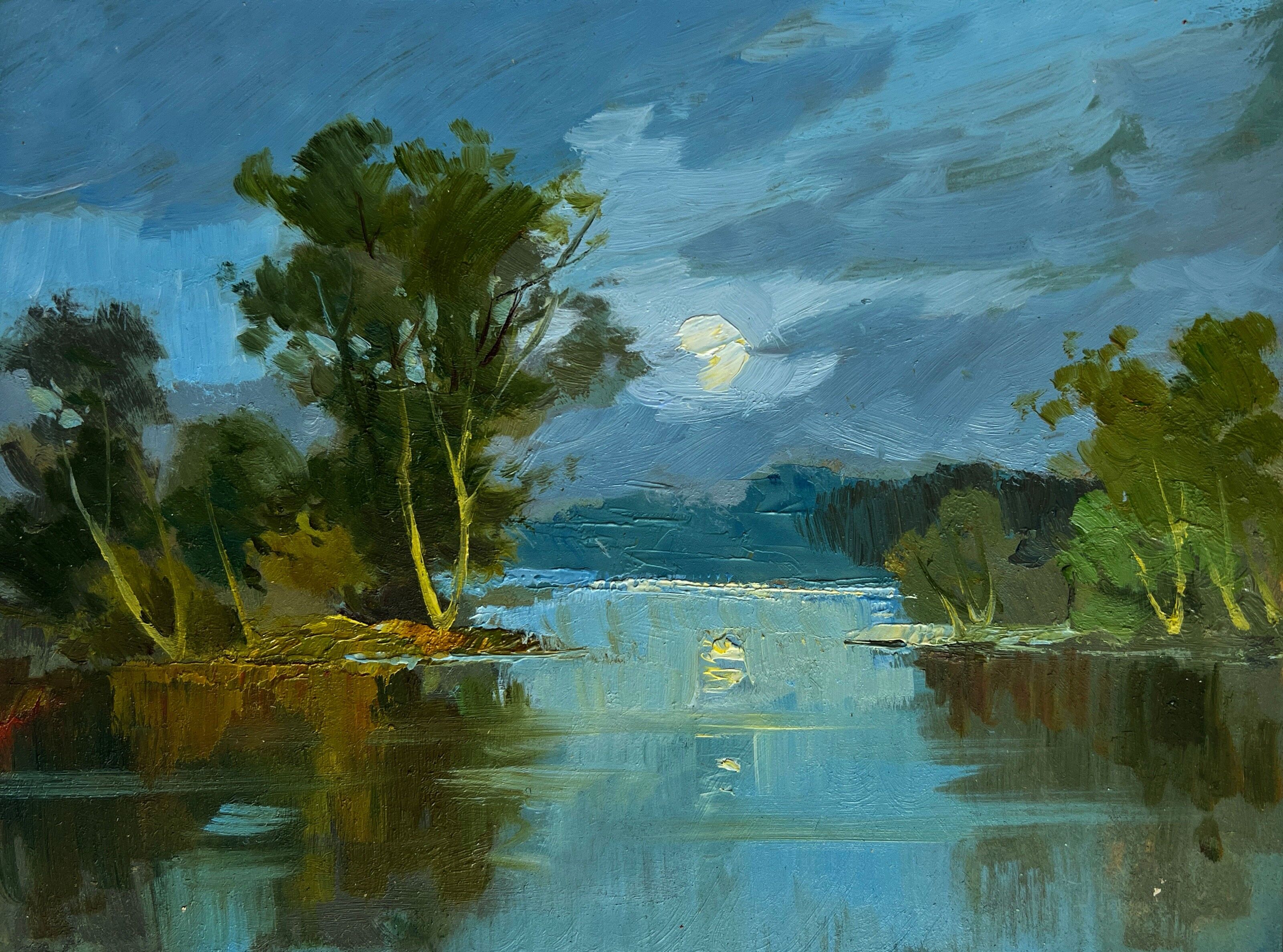 Dipinto ad olio Pace e tranquillità nella natura Yuriy Suprunchuk 15x20cm